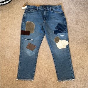 Polo Ralph Lauren Patched Fray Hem Ankle Straight Jeans NWT